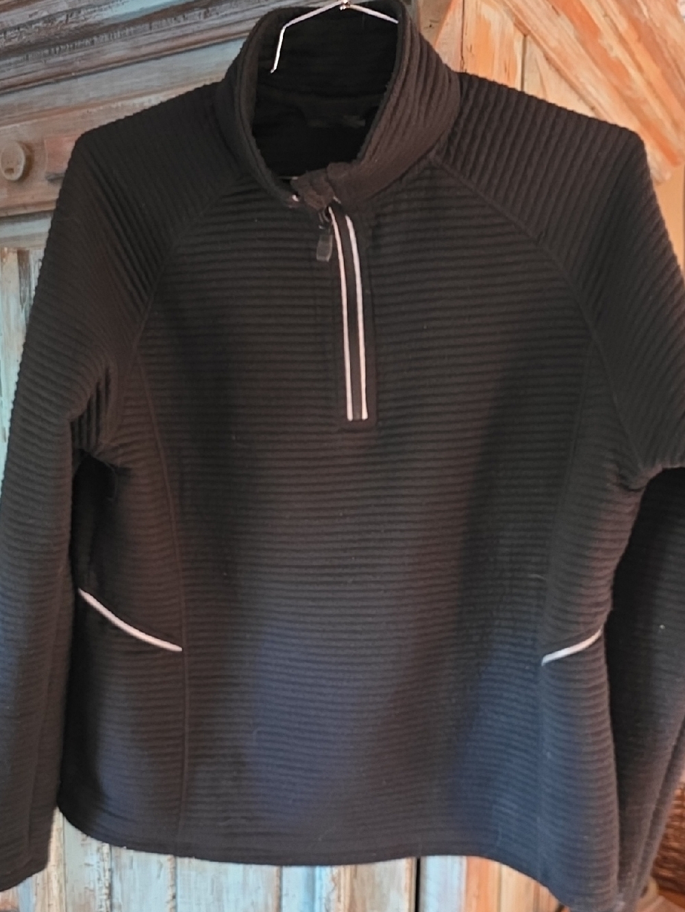 Women's Black Ribbed Quarter-Zip Sweater